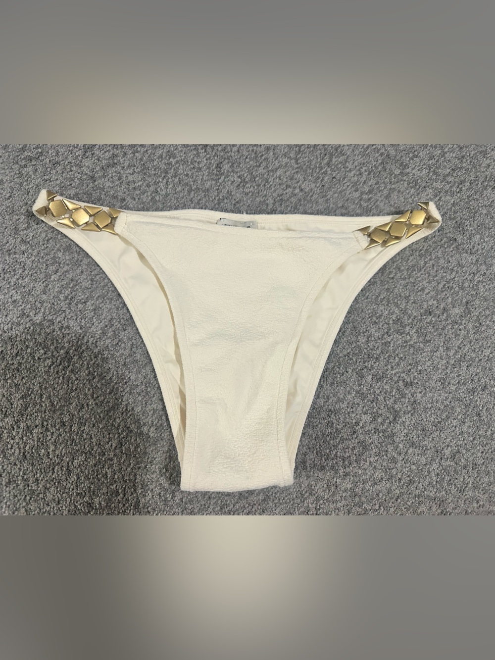 Lenny Niemeyer Ivory One Shoulder Textured Bikini Bottoms Sz S Gold Studs
